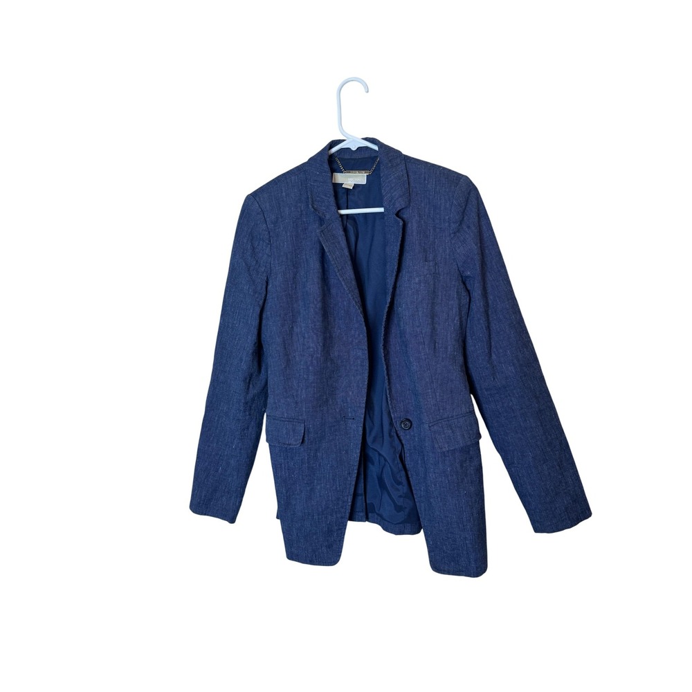 Michael Kors Blazer Womens 6 Blue Linen Cotton One Button Jacket Career Office